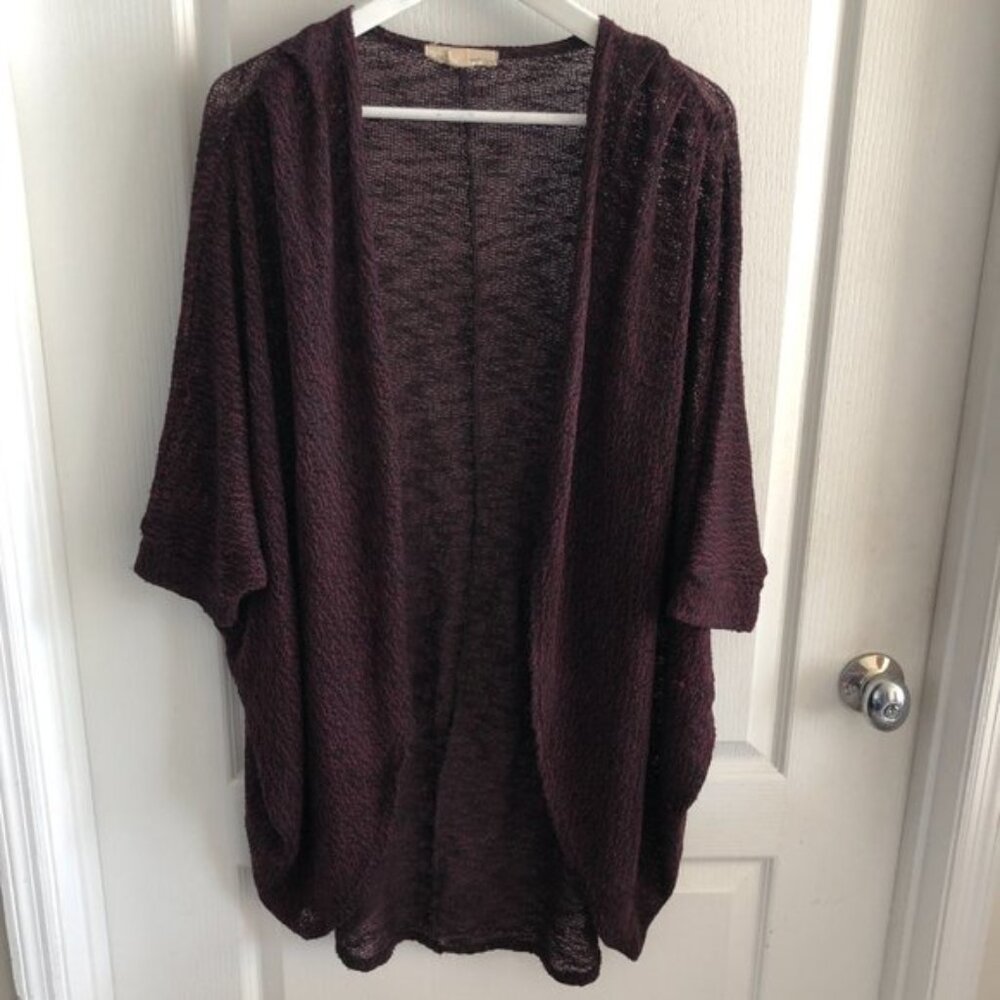 Painted Threads Open Front Maroon Sheer Boho Peasant Cardigan Burgundy Medium